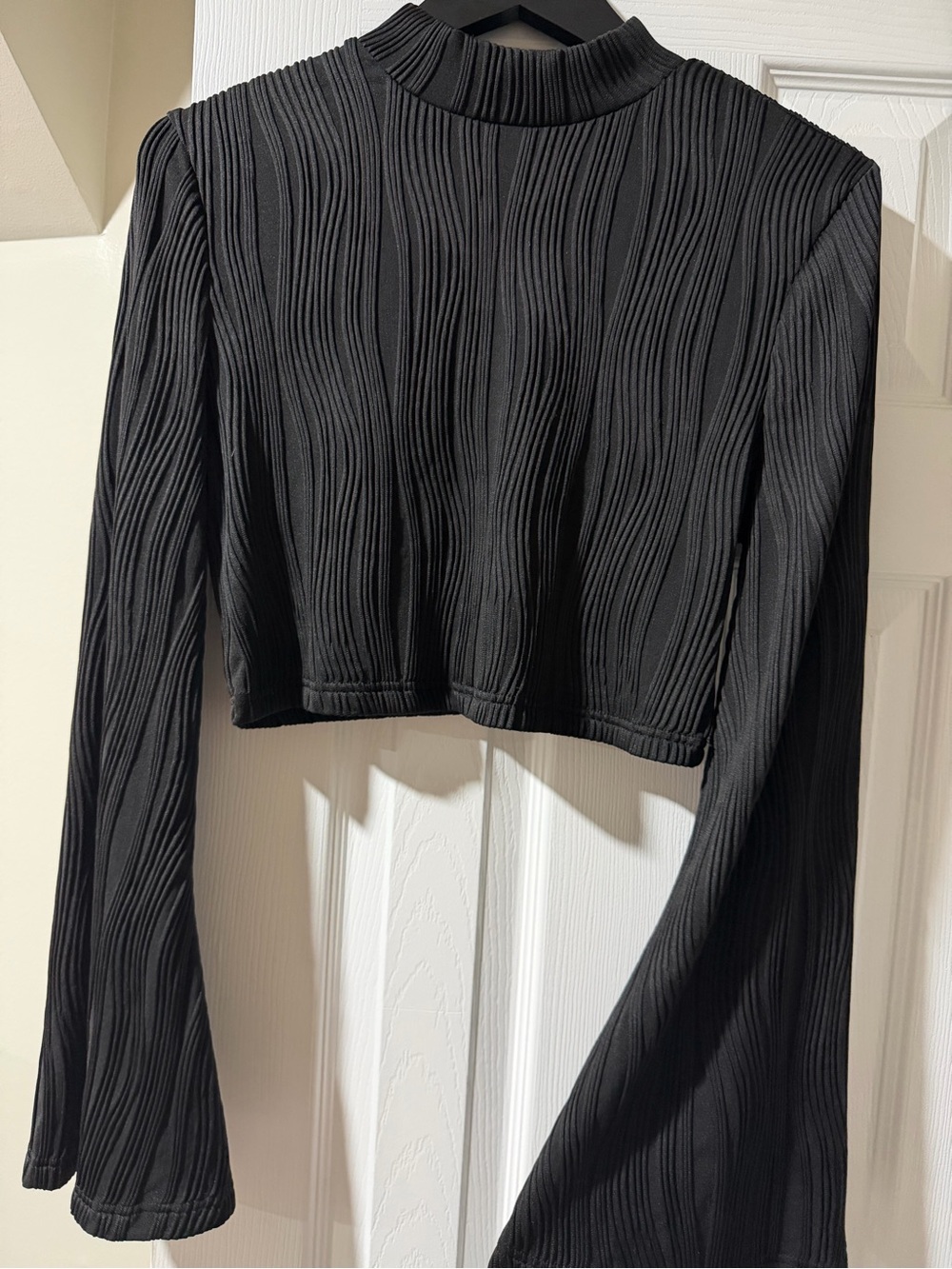 SHEIN Black Ribbed Mock Neck Long Sleeve Crop Top